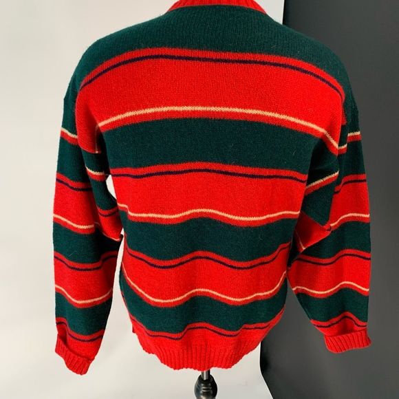 Vintage The MOORS 100% wool sweater red green striped sz L mens made in USA - Picture 4 of 6